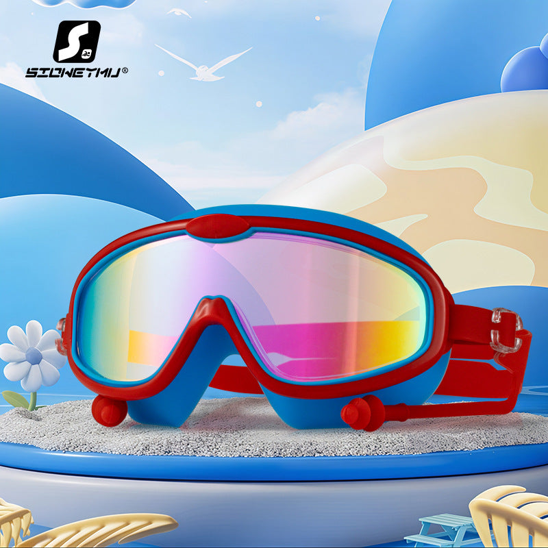 Children's bag swimming goggles, girls, boys' swimming equipment, glasses, waterproof, anti-fog, large frame professional diving goggles factory