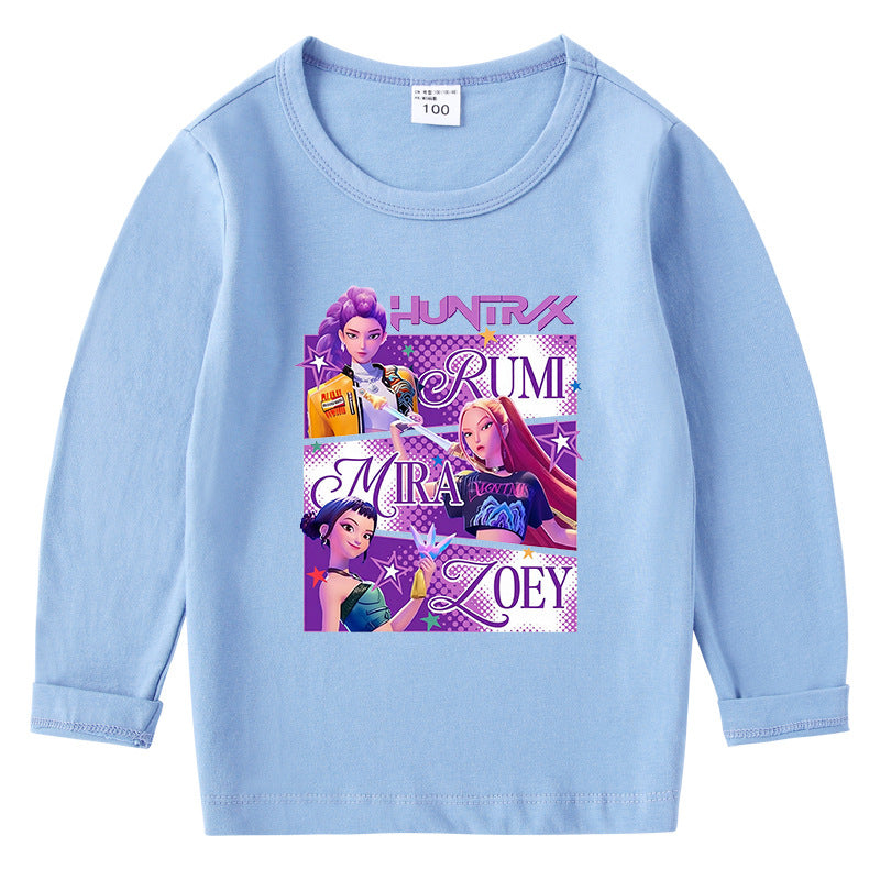 Kpop Witch Hunt Group Korean version raglan spring and autumn girls' T-shirt crew neck cartoon long-sleeved top base shirt set