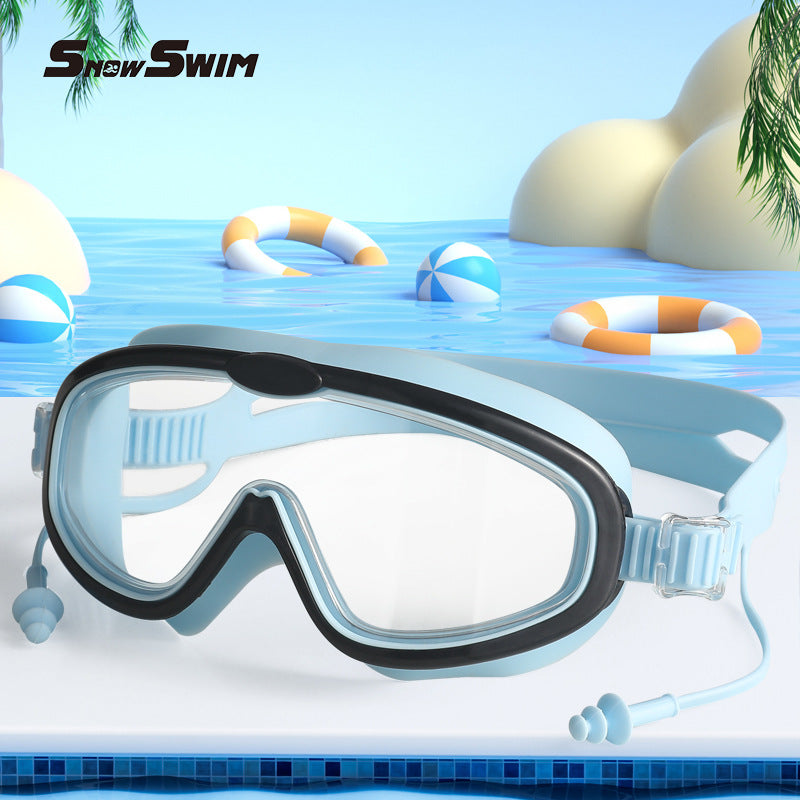 Children's bag swimming goggles, girls, boys' swimming equipment, glasses, waterproof, anti-fog, large frame professional diving goggles factory