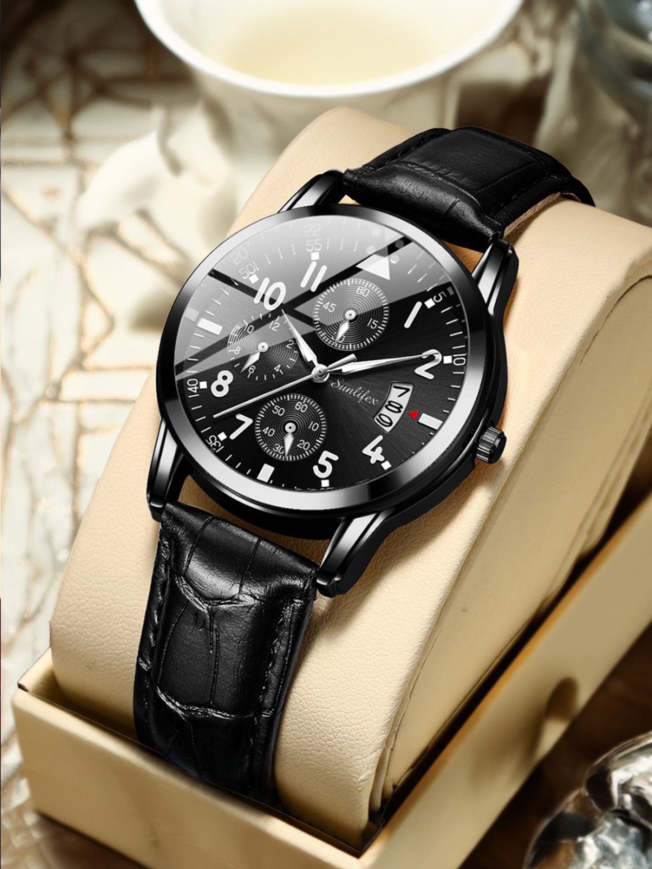 Foreign trade hot direct sales new men's watch student men's luminous waterproof sports leather strap black quartz watch