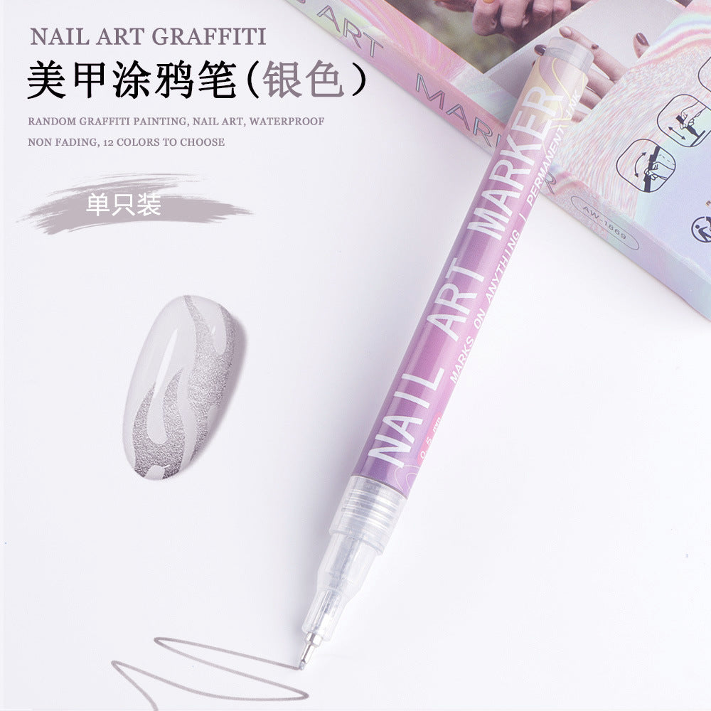 Cross-border SHEIN hot selling nail pen DIY painting graffiti nail art high-gloss hook pen acrylic marker set