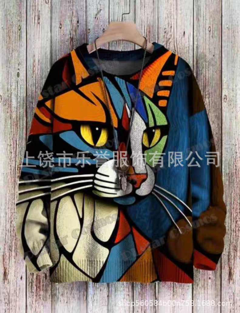 European and American 3D crew neck Christmas clothes 3D printing to customize a drop shipping cross-border women's sweater source factory