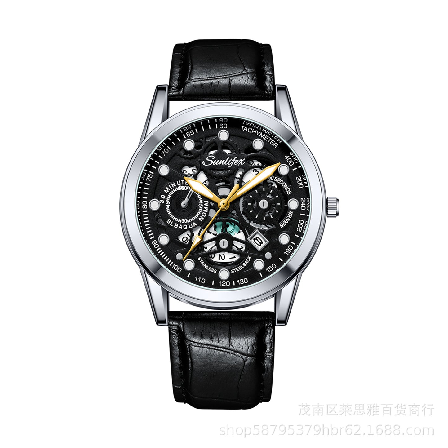 Foreign trade hot direct sales new men's watch student men's luminous waterproof sports leather strap black quartz watch