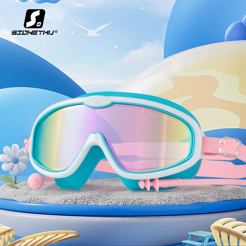 Children's bag swimming goggles, girls, boys' swimming equipment, glasses, waterproof, anti-fog, large frame professional diving goggles factory