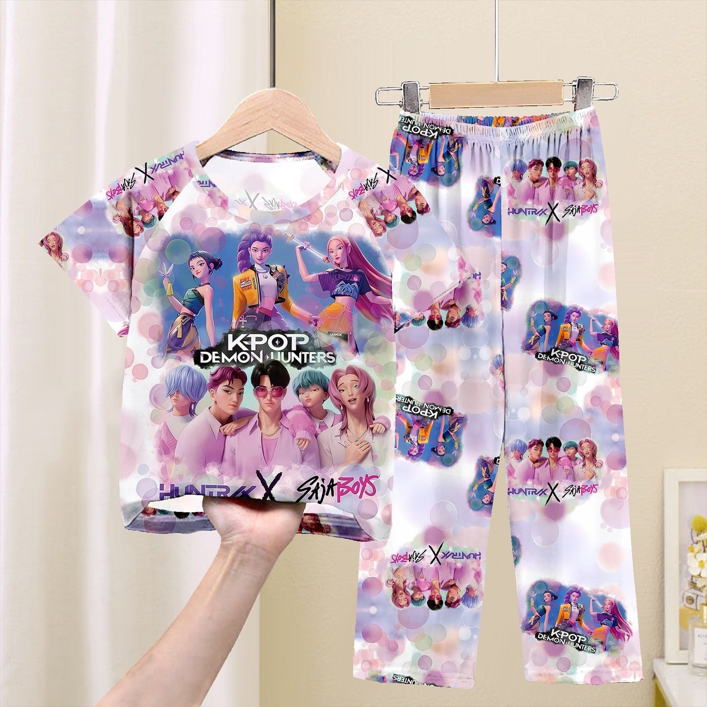 Foreign trade children's pajamas, spring and summer short-sleeved trousers, cartoon Sharjah men's group K-POP girl group middle and adult children's loungewear