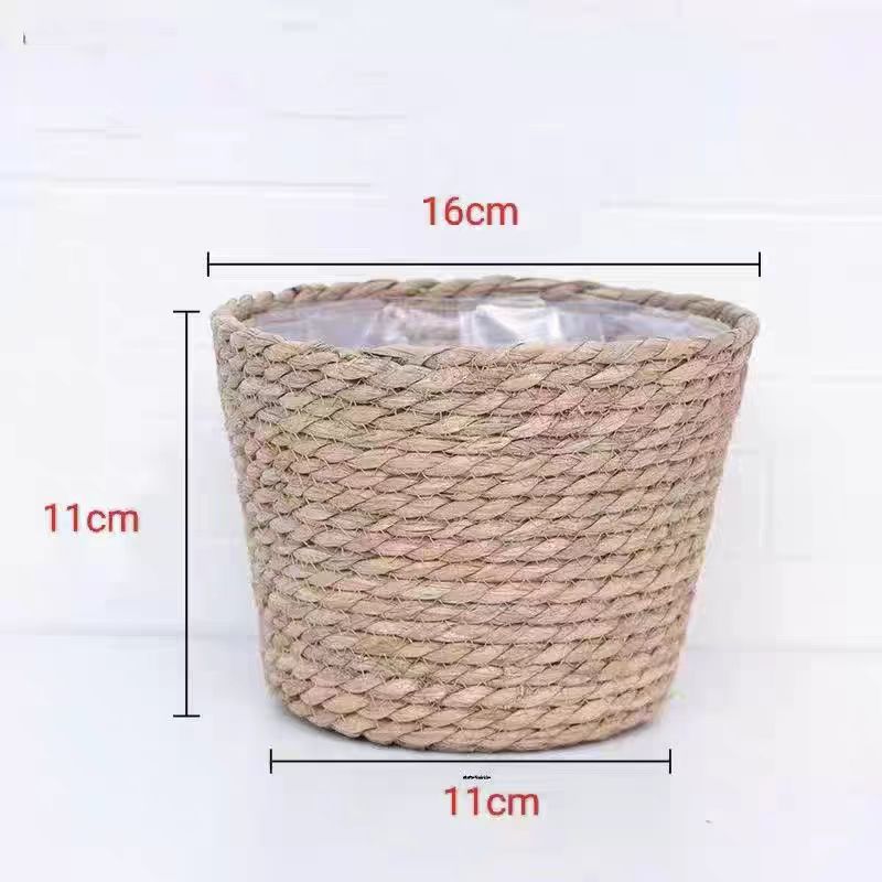 Nordic rattan straw flower pot simple woven flower basket green plant decoration large pot set living room balcony floor flower vase