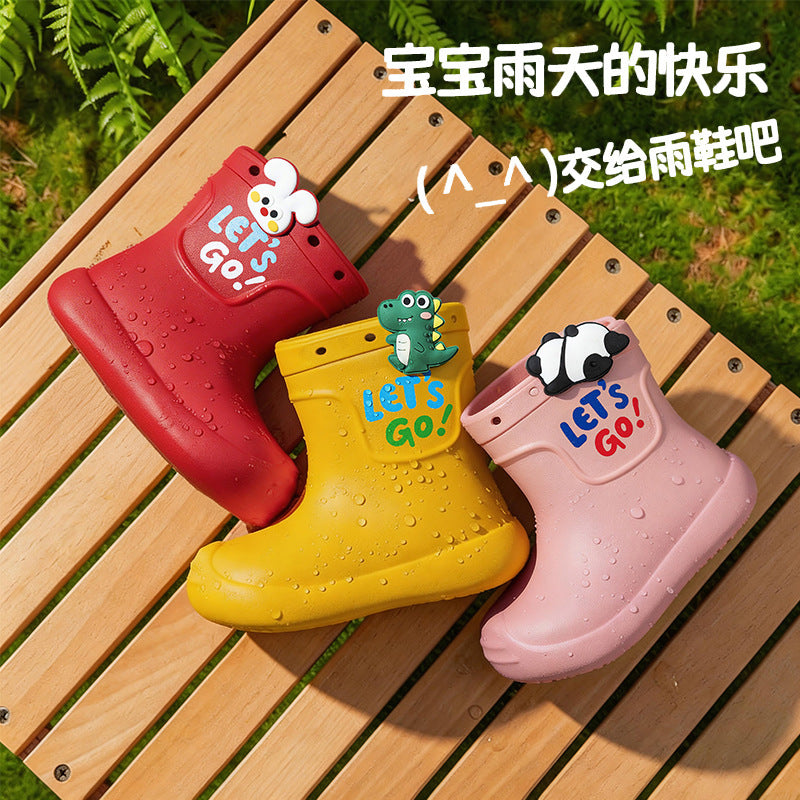 Children's mid-calf cartoon non-slip water boots for boys, girls' kindergarten and baby rain boots, waterproof rubber shoes