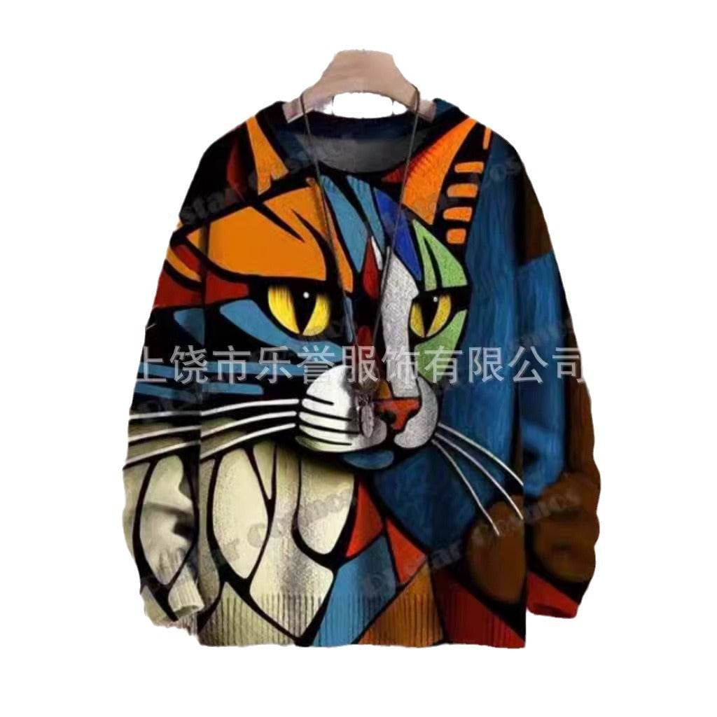 European and American 3D crew neck Christmas clothes 3D printing to customize a drop shipping cross-border women's sweater source factory