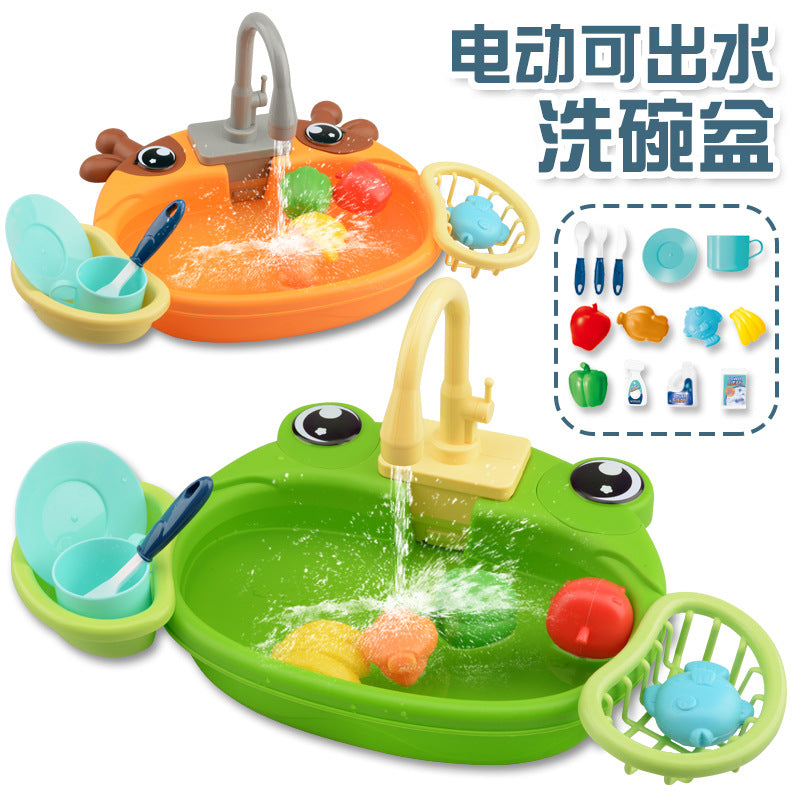 Children's play home cartoon electric dishwasher, circulating water, kitchen sink, electric dishwasher, water play toys
