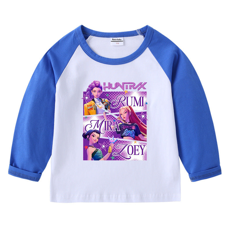 Kpop Witch Hunt Group Korean version raglan spring and autumn girls' T-shirt crew neck cartoon long-sleeved top base shirt set
