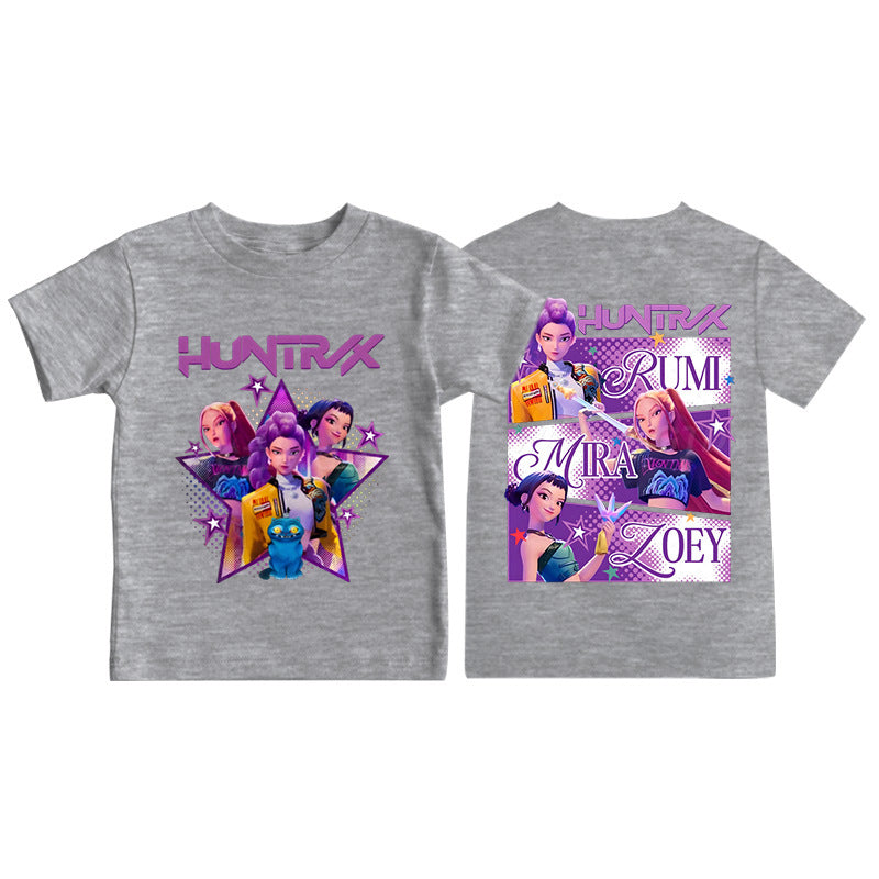 Amazon hit KPop anime cartoon print crew neck short sleeve T-shirt casual loose children's top