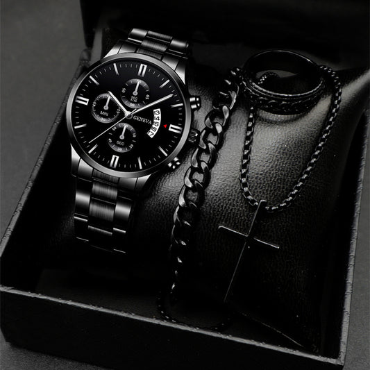 Popular classic fashion men's calendar watch wholesale sports steel band watch watch business cross-border set combination