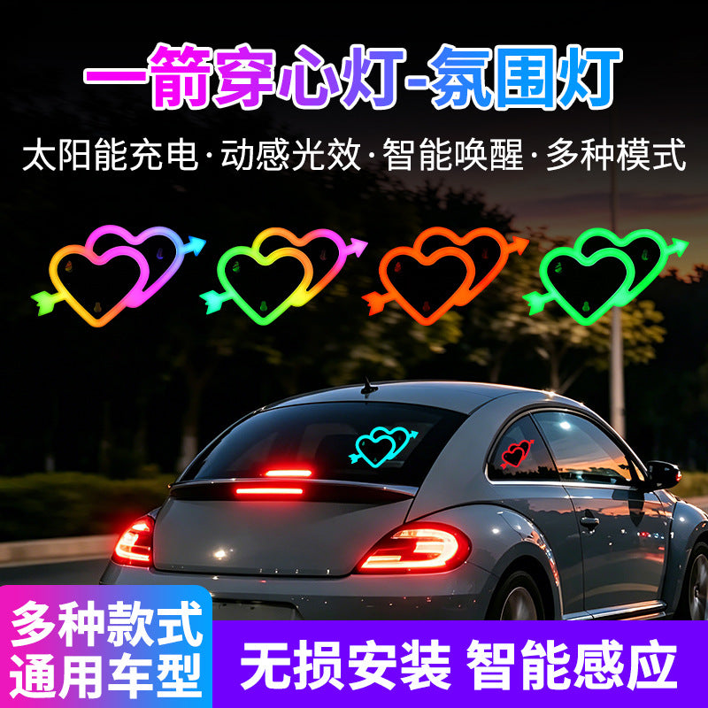 Car Love Light, Solar Decorative Light, LED Warning Light, Triangular Window, Rear Window, Car Fun and Cute Ambient Light