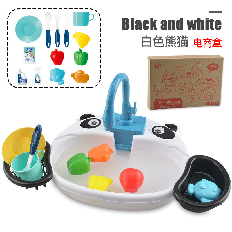 Children's play home cartoon electric dishwasher, circulating water, kitchen sink, electric dishwasher, water play toys