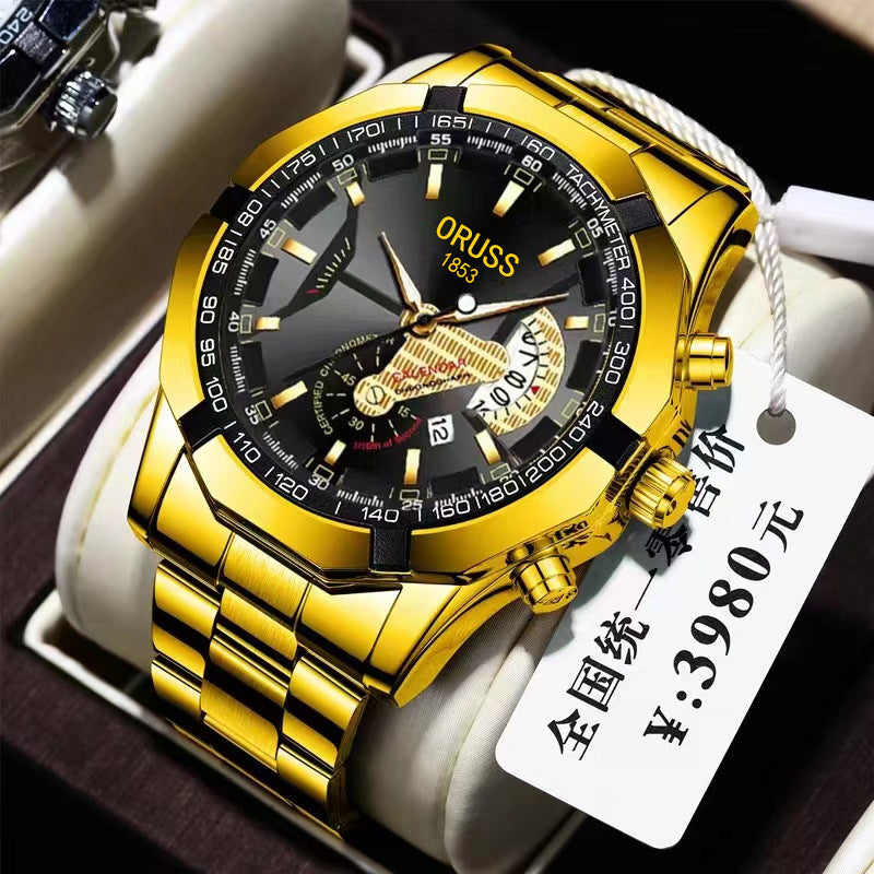 A drop shipping automatic movement watch men's calendar waterproof luminous non-mechanical watch large dial cross-border new