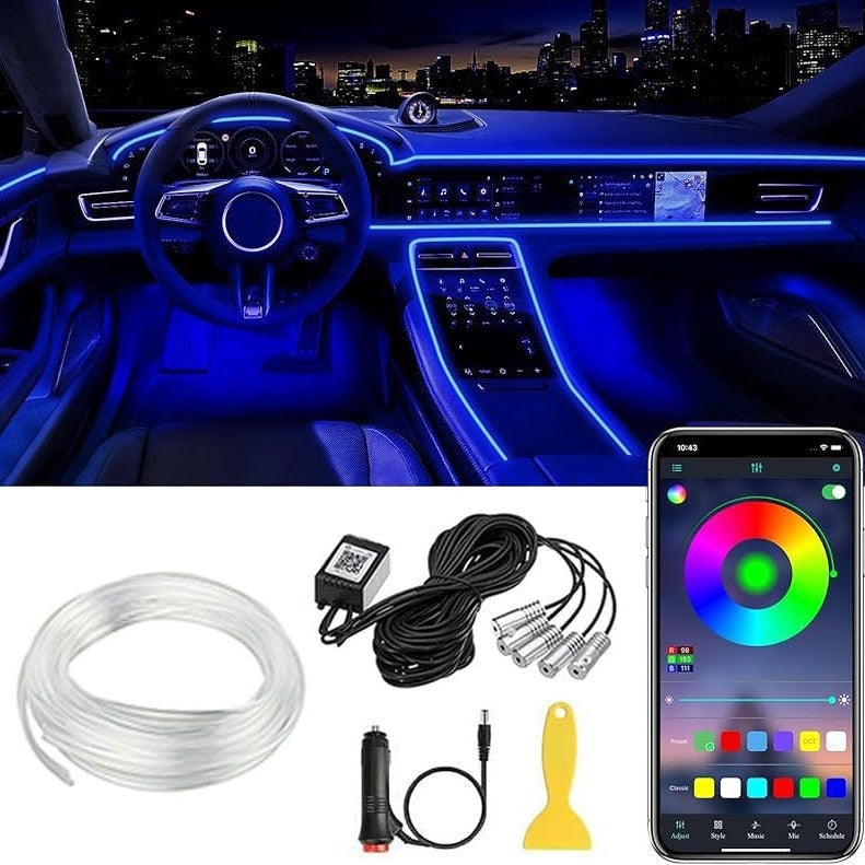 Car LED ambient lighting: RGB 16 million color fiber optic ambient lights, music rhythm lights, interior ambient lighting, full-vehicle ambient lighting
