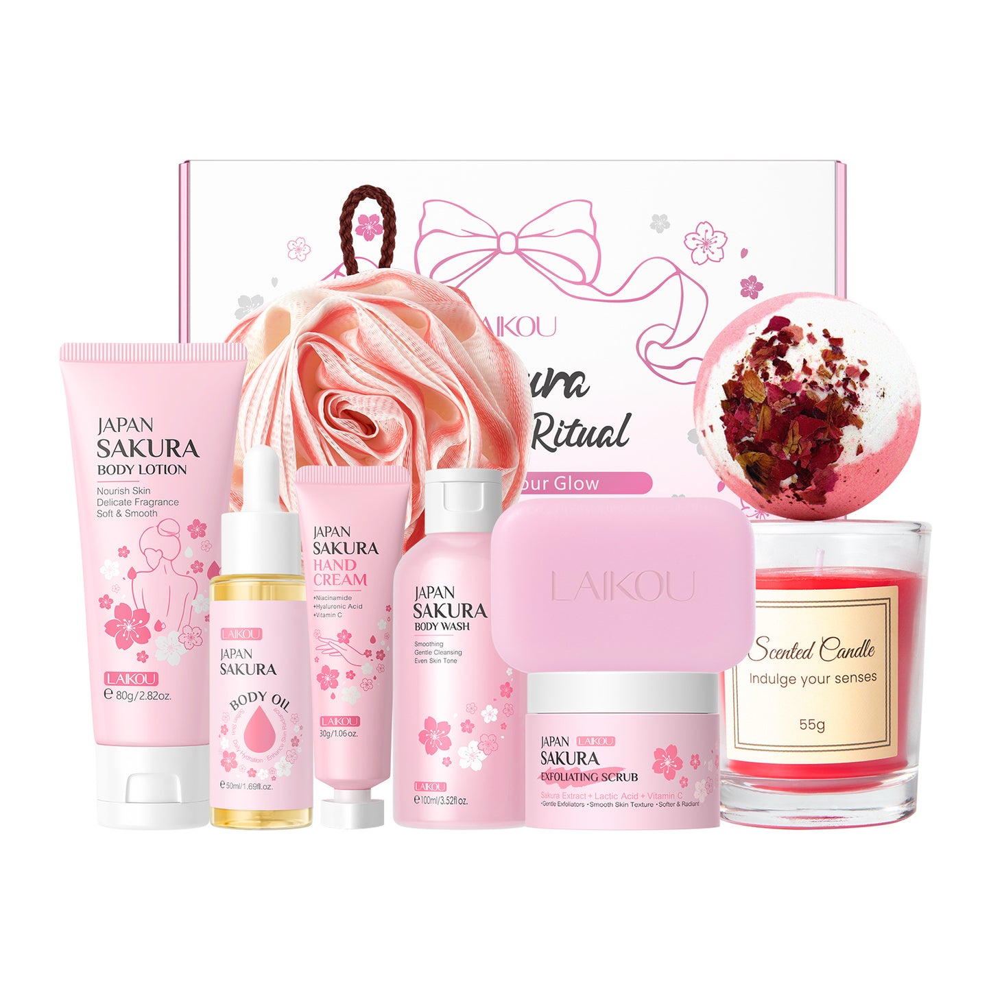 Cross-border full English LAIKOU cherry blossom series skin care set combination facial care full set of hydration manufacturers in stock