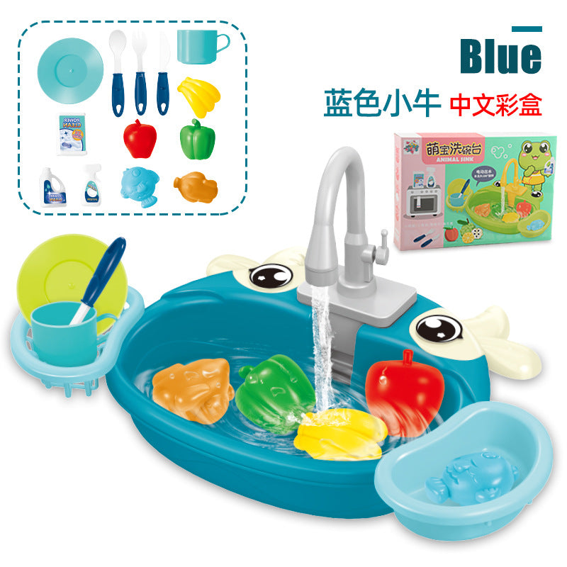 Children's play home cartoon electric dishwasher, circulating water, kitchen sink, electric dishwasher, water play toys