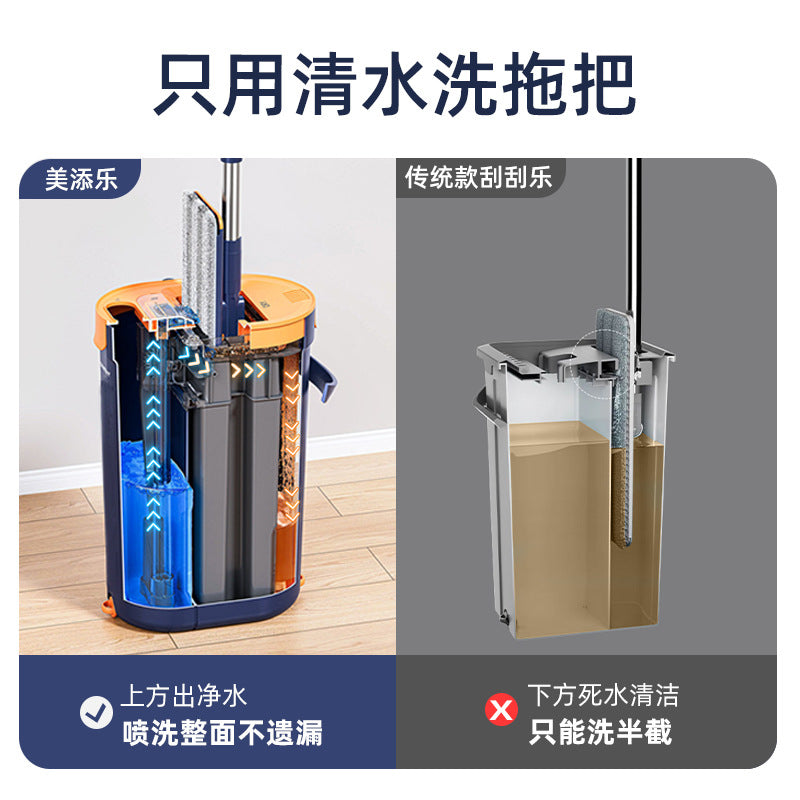 Meitianle hands-free flat mop large size squeegee integrated strong absorbent household mopping tool with bucket