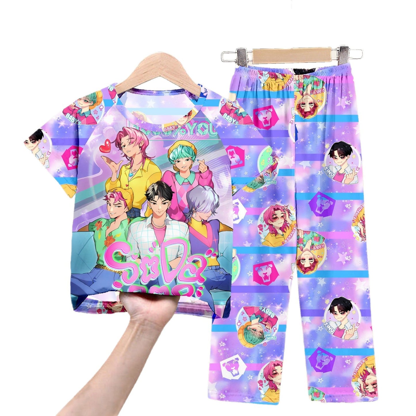 Foreign trade children's pajamas, spring and summer short-sleeved trousers, cartoon Sharjah men's group K-POP girl group middle and adult children's loungewear