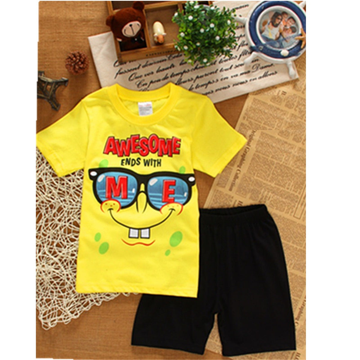 Summer Boys Cartoon Short Sleeve Puppy Loungewear Baby Underwear Pajamas Set T011