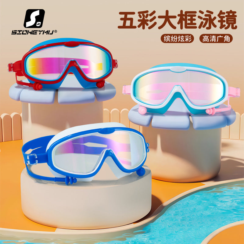 Children's bag swimming goggles, girls, boys' swimming equipment, glasses, waterproof, anti-fog, large frame professional diving goggles factory