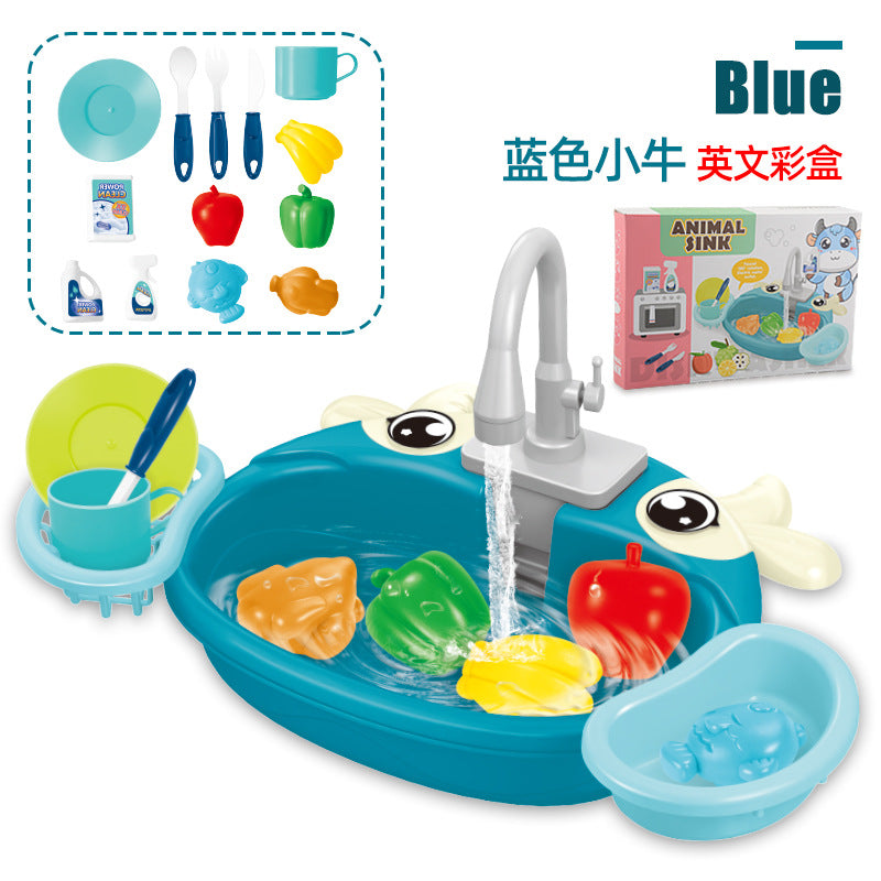 Children's play home cartoon electric dishwasher, circulating water, kitchen sink, electric dishwasher, water play toys