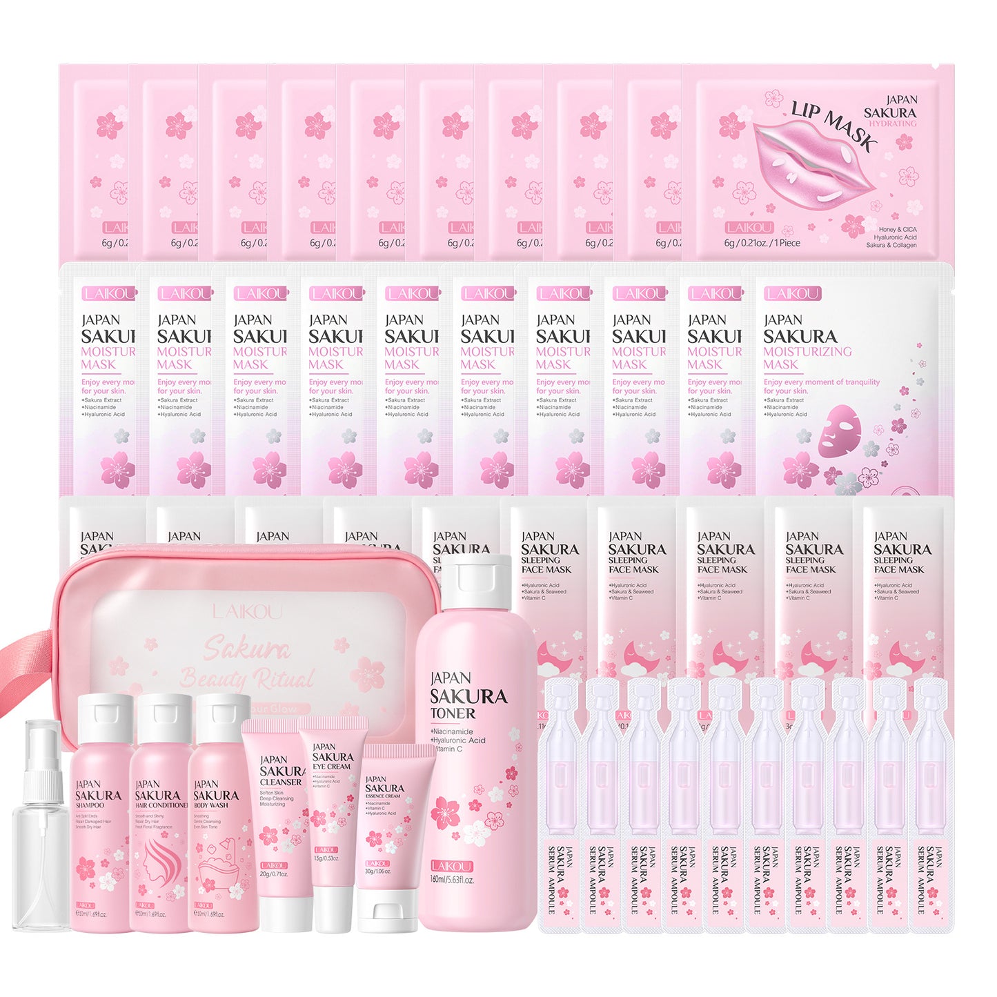 Cross-border full English LAIKOU cherry blossom series skin care set combination facial care full set of hydration manufacturers in stock