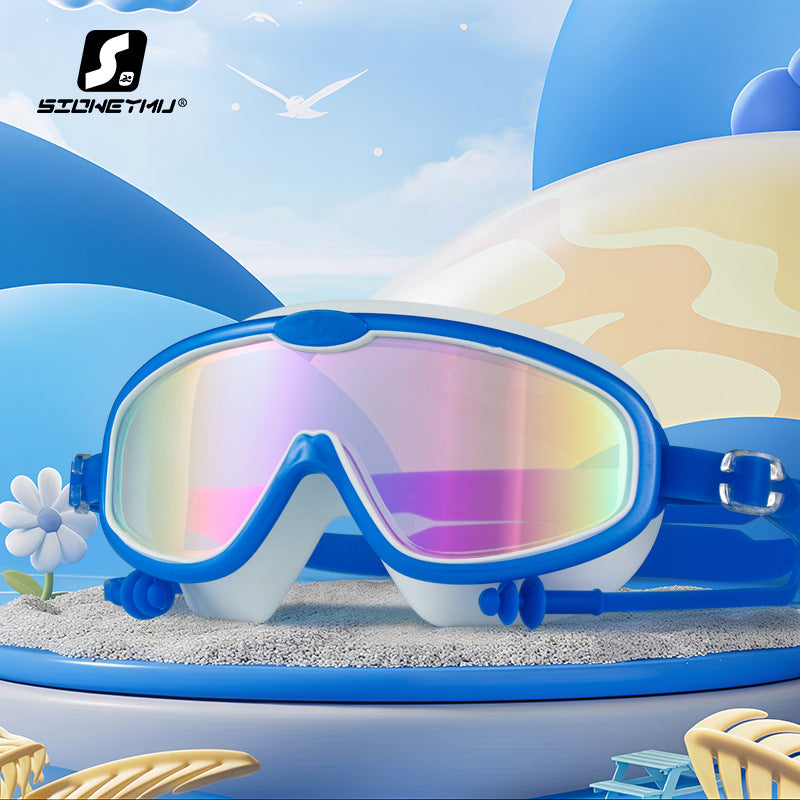 Children's bag swimming goggles, girls, boys' swimming equipment, glasses, waterproof, anti-fog, large frame professional diving goggles factory