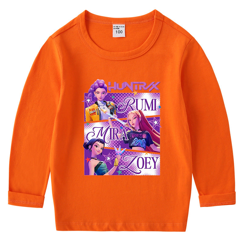 Kpop Witch Hunt Group Korean version raglan spring and autumn girls' T-shirt crew neck cartoon long-sleeved top base shirt set