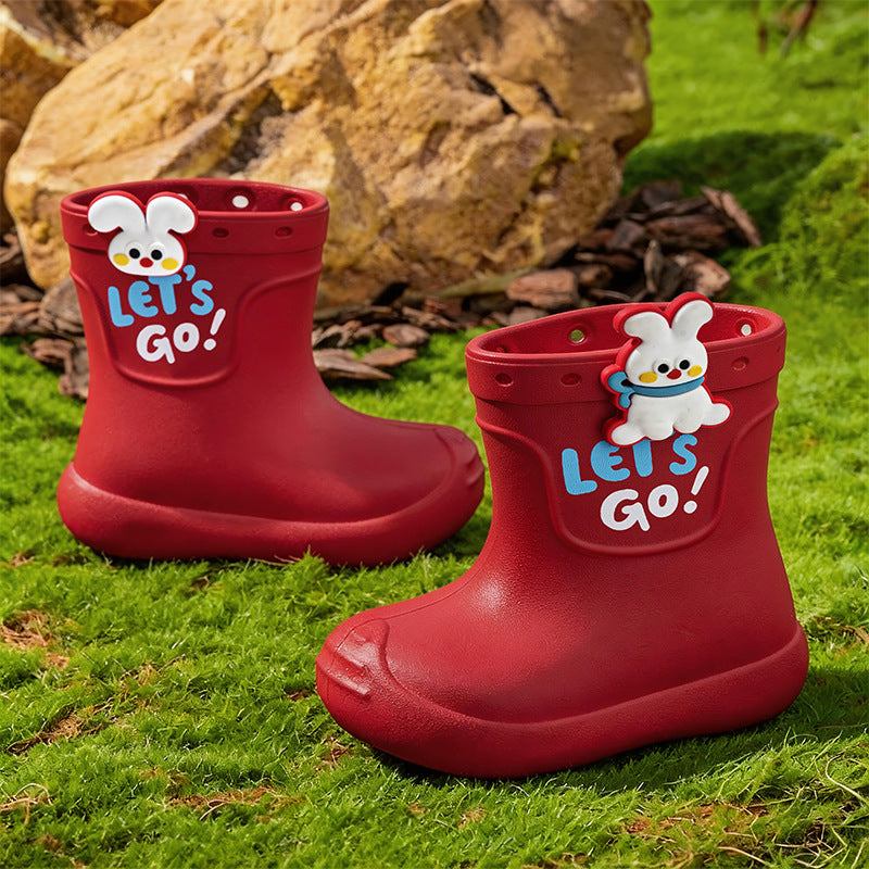 Children's mid-calf cartoon non-slip water boots for boys, girls' kindergarten and baby rain boots, waterproof rubber shoes