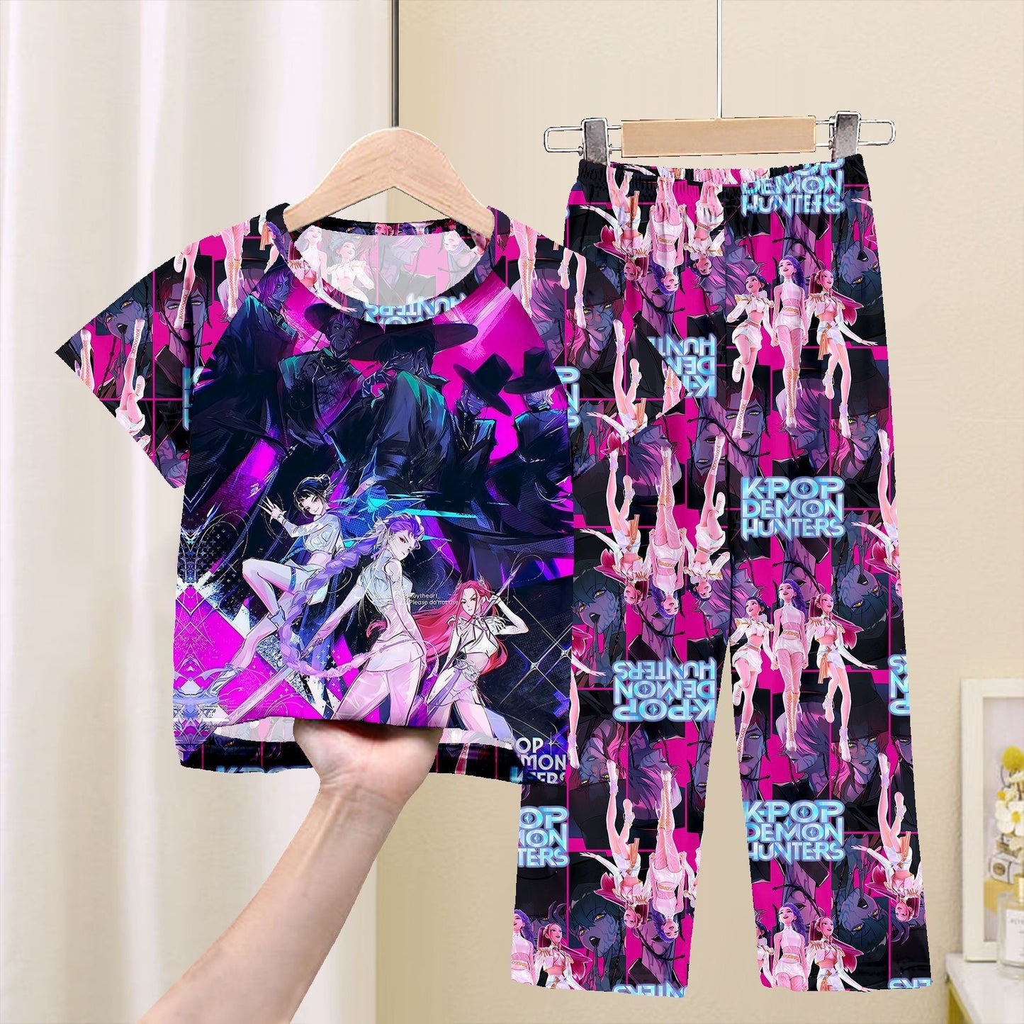 Foreign trade children's pajamas, spring and summer short-sleeved trousers, cartoon Sharjah men's group K-POP girl group middle and adult children's loungewear