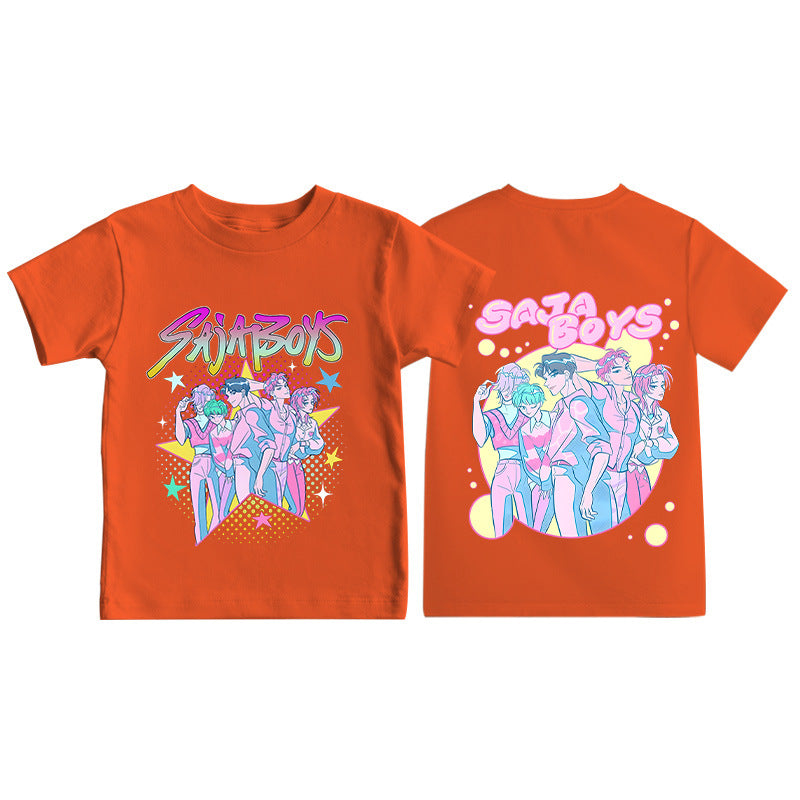 Amazon hit KPop anime cartoon print crew neck short sleeve T-shirt casual loose children's top