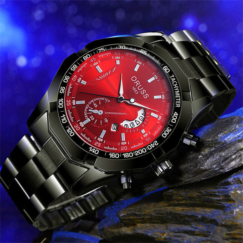 A drop shipping automatic movement watch men's calendar waterproof luminous non-mechanical watch large dial cross-border new