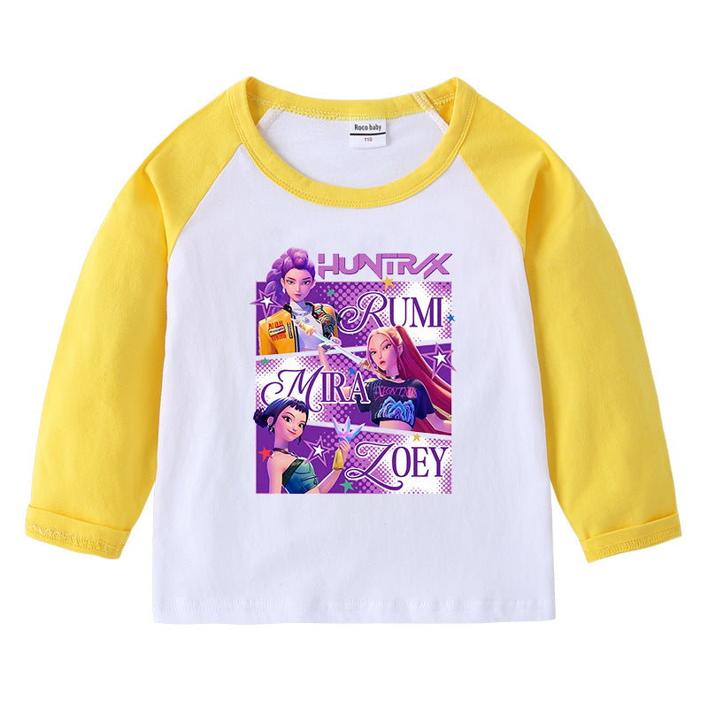 Kpop Witch Hunt Group Korean version raglan spring and autumn girls' T-shirt crew neck cartoon long-sleeved top base shirt set