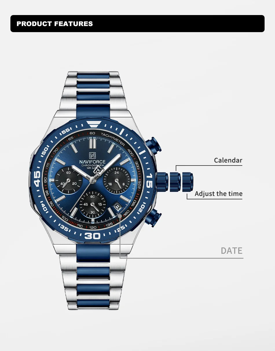 NAVIFORCE Fashion Watch For Men High Quality Luxury Stainless Steel Waterproof Classic Quartz Wristwatches Male Big Face Clock by My Store