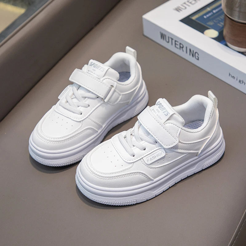 Children White Shoes Leather Pink Cute Girls Sneakers Anti Slip Lightweight Kids Casual Board Shoes Soft Sole Boys Running Shoes by My Store