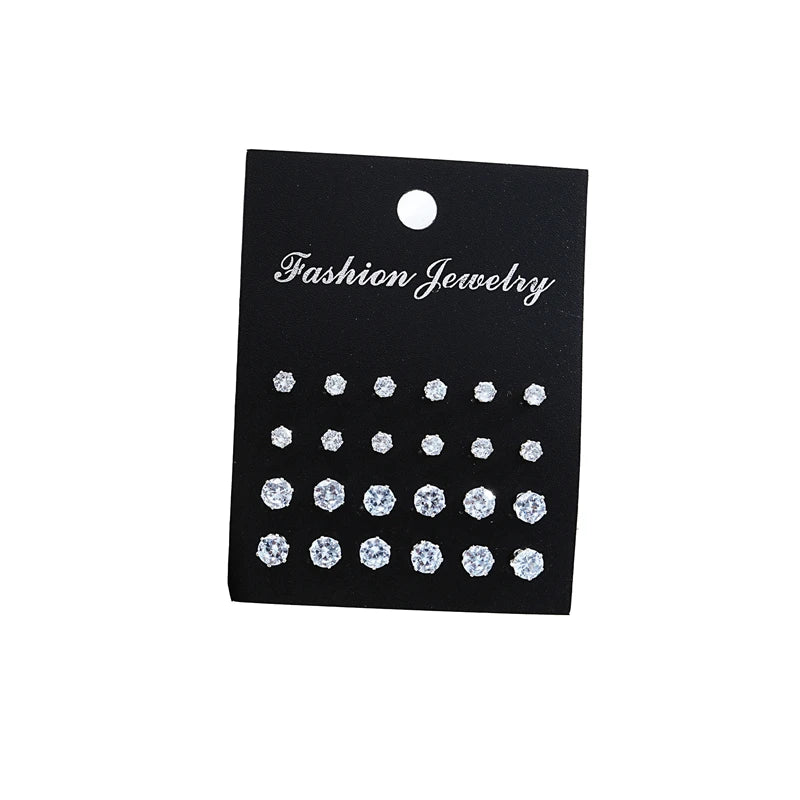 24 Pairs Set Mix Crystal Imitation pearl Earrings For Women Simple Round Crystal Earring Set  Daily Wear Gift Fashion Jewelry