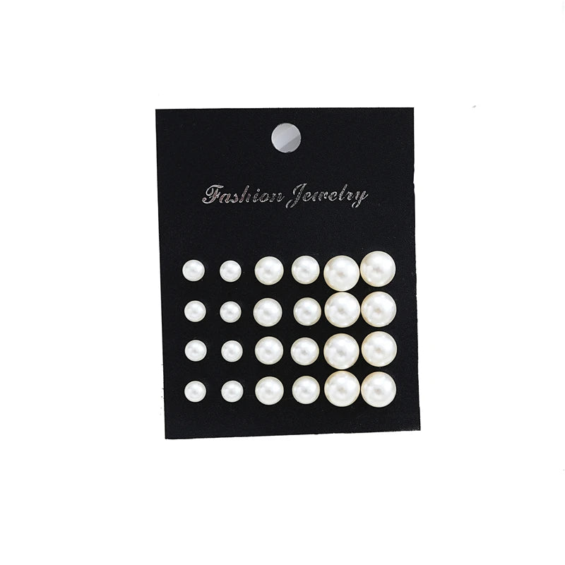 24 Pairs Set Mix Crystal Imitation pearl Earrings For Women Simple Round Crystal Earring Set  Daily Wear Gift Fashion Jewelry