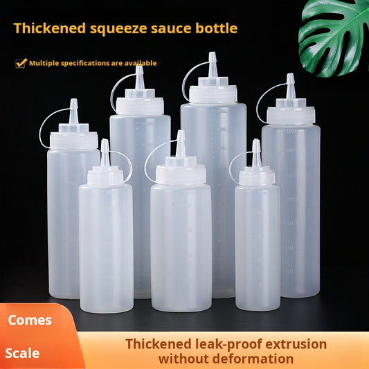 Wholesale extruded sauce bottles, multi-specification salad bottles with scales and lids, tomato sauce squeeze bottles, plastic needle-spout bottles