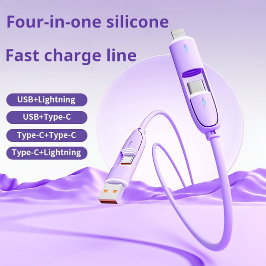 Liquid silicone fast charging 4-in-1 data cable solid color is suitable for Apple 15 mobile phone charging cable source factory