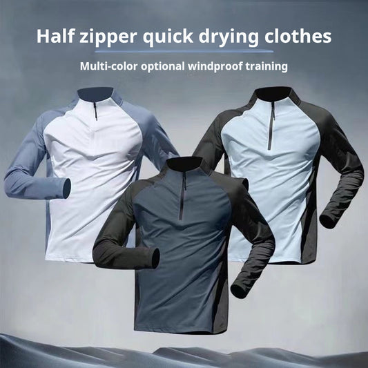 Half zip up training clothes men's long sleeve quick-drying clothes cycling sports track and field t-shirt tops running fitness clothes
