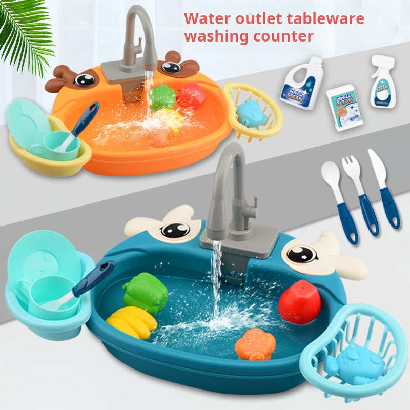 Children's play home cartoon electric dishwasher, circulating water, kitchen sink, electric dishwasher, water play toys