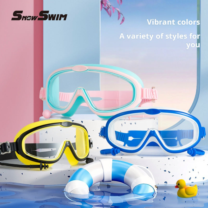 Children's bag swimming goggles, girls, boys' swimming equipment, glasses, waterproof, anti-fog, large frame professional diving goggles factory