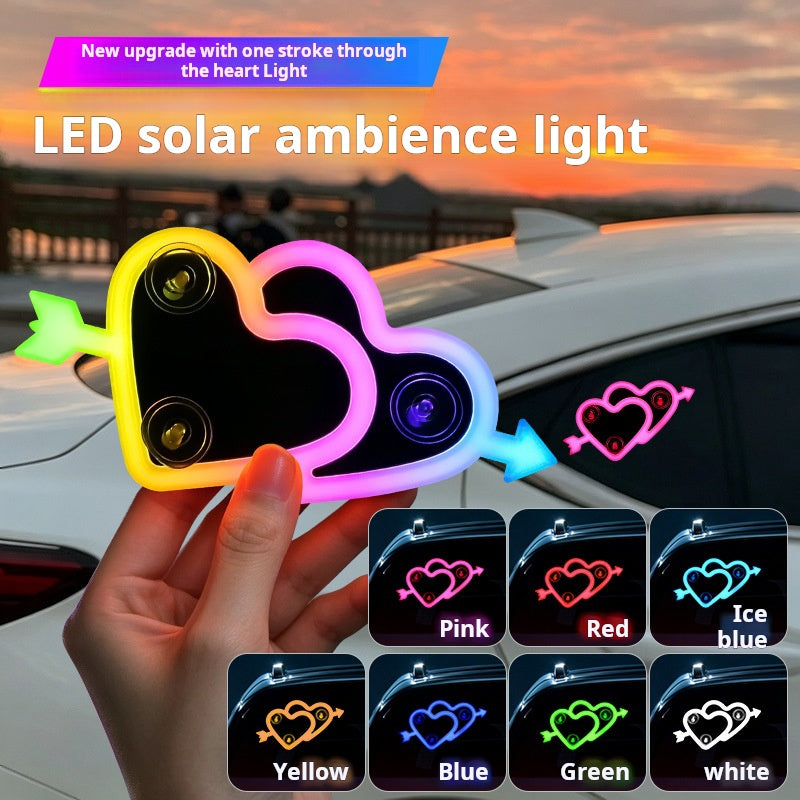 Car Love Light, Solar Decorative Light, LED Warning Light, Triangular Window, Rear Window, Car Fun and Cute Ambient Light