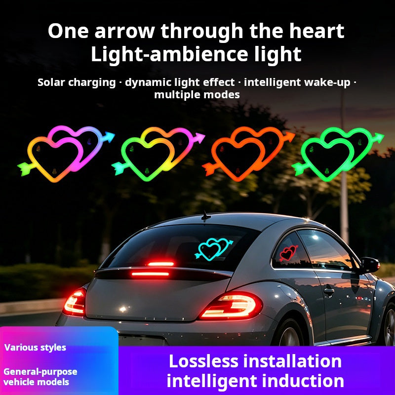 Car Love Light, Solar Decorative Light, LED Warning Light, Triangular Window, Rear Window, Car Fun and Cute Ambient Light
