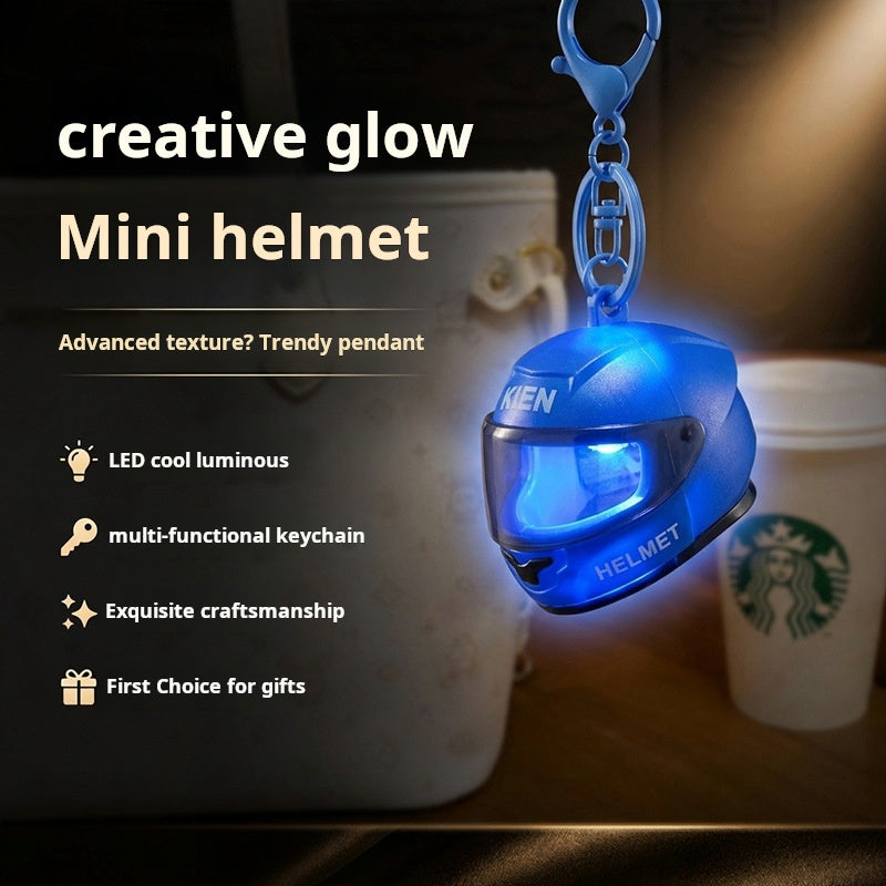 Creative Luminous Helmet Keychain Exquisite Cute Bag Pendant Mini Night Light Baby Grabber Small Gift Wholesale